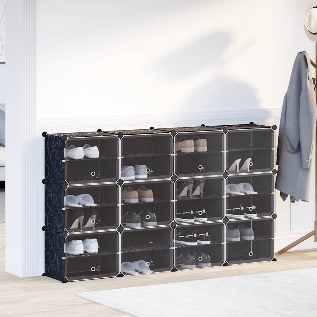 Storage Cube Organiser with 12 Cubes and Doors Black PP