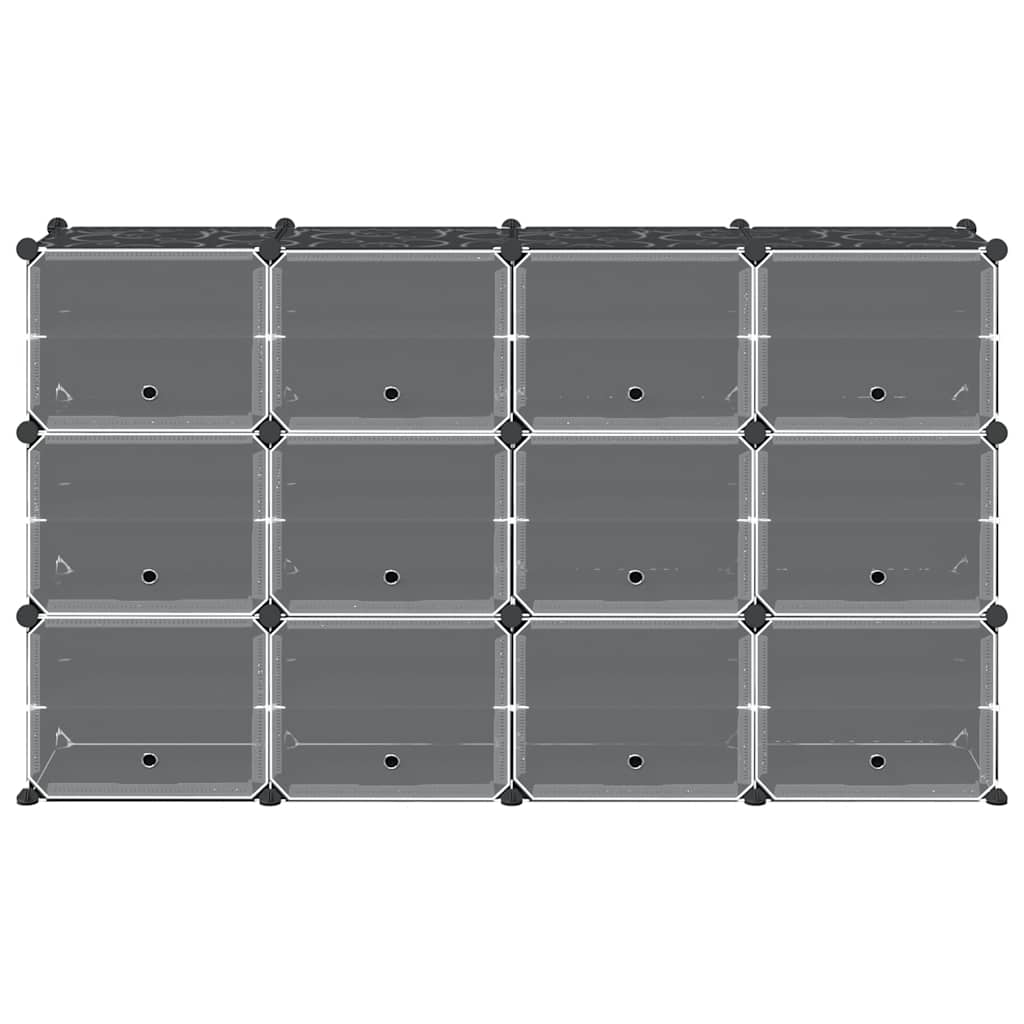 Storage Cube Organiser with 12 Cubes and Doors Black PP