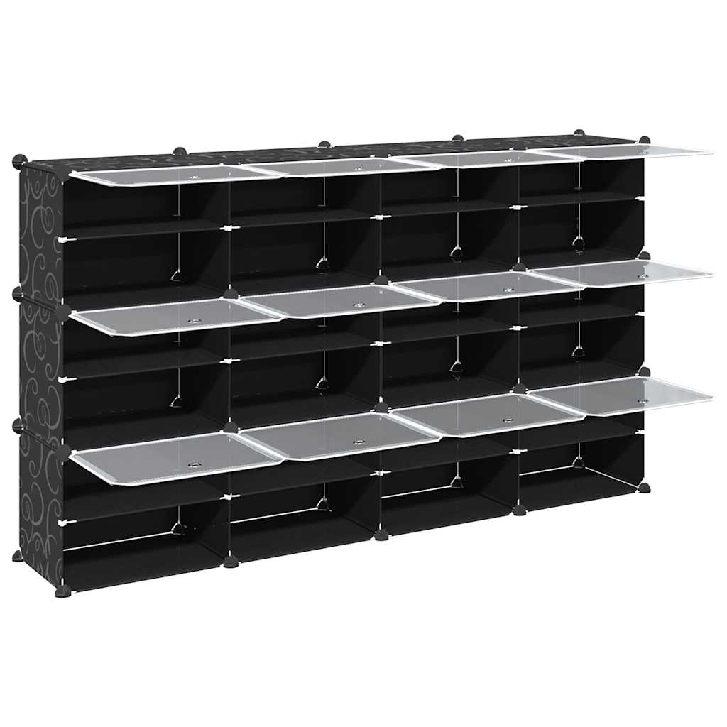 Storage Cube Organiser with 12 Cubes and Doors Black PP