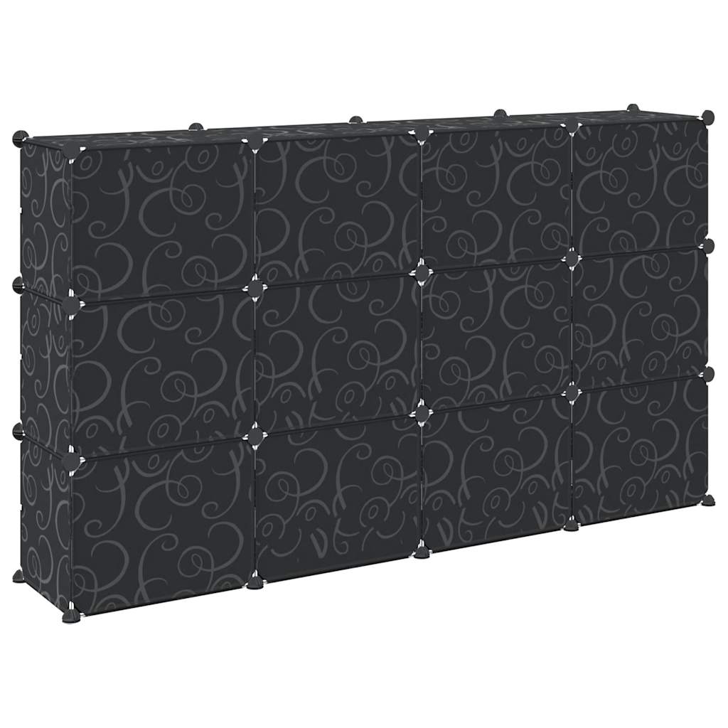 Storage Cube Organiser with 12 Cubes and Doors Black PP