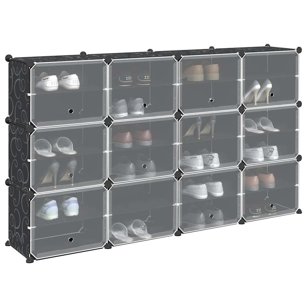 Storage Cube Organiser with 12 Cubes and Doors Black PP
