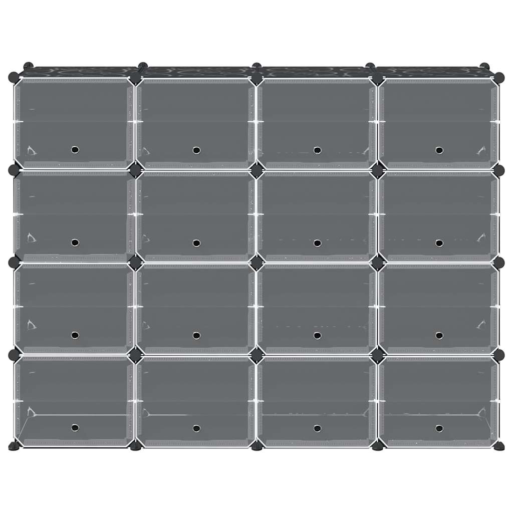 Storage Cube Organiser with 16 Cubes and Doors Black PP