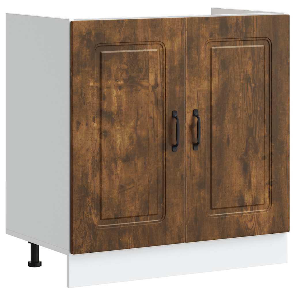 Sink Base Cabinet Kalmar Smoked Oak 80x46x81.5 cm Engineered Wood