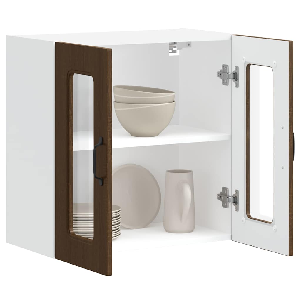 Kitchen Wall Cabinet with Glass Door Kalmar Brown Oak Engineered Wood