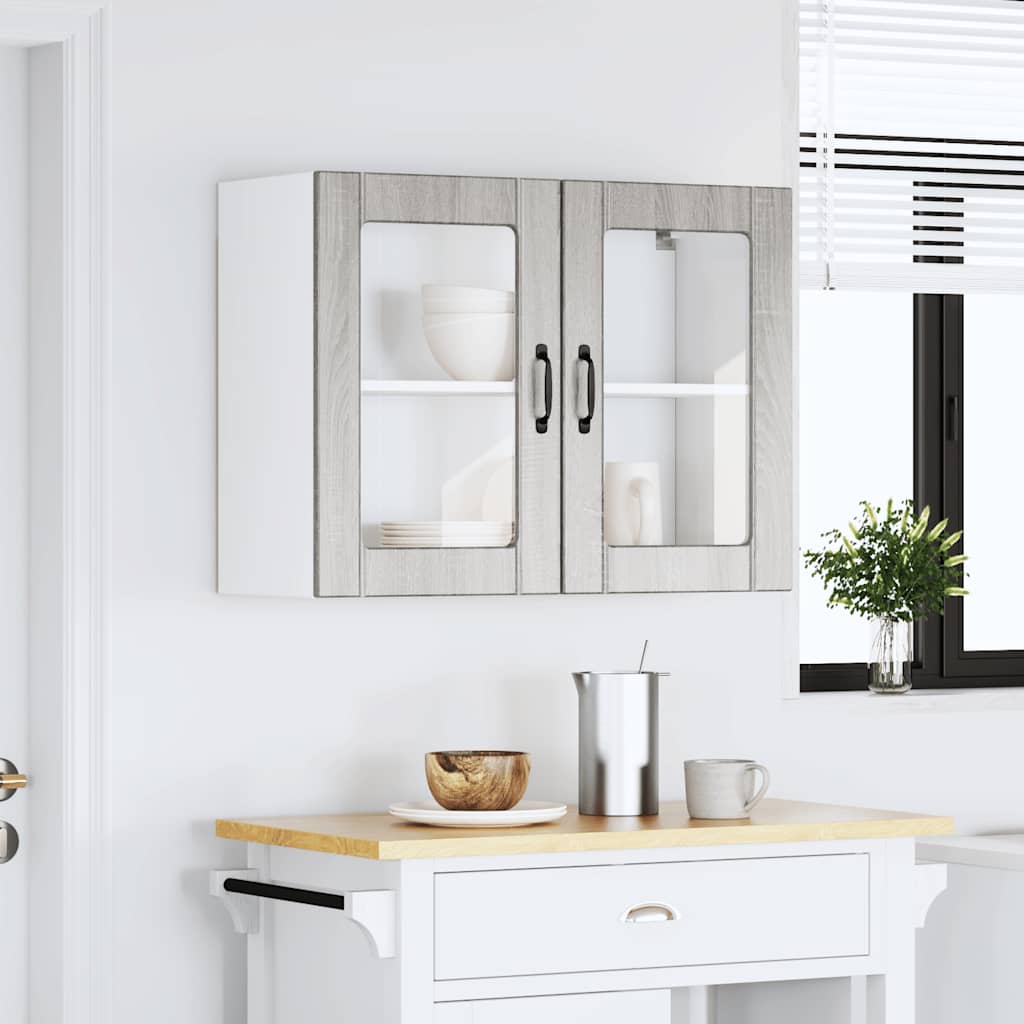 Kitchen Wall Cabinet with Glass Door Lucca Grey Sonoma Engineered Wood