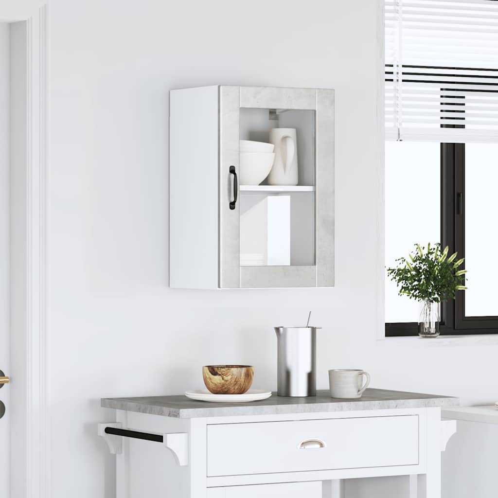 Kitchen Wall Cabinet with Glass Door Porto Concrete Grey