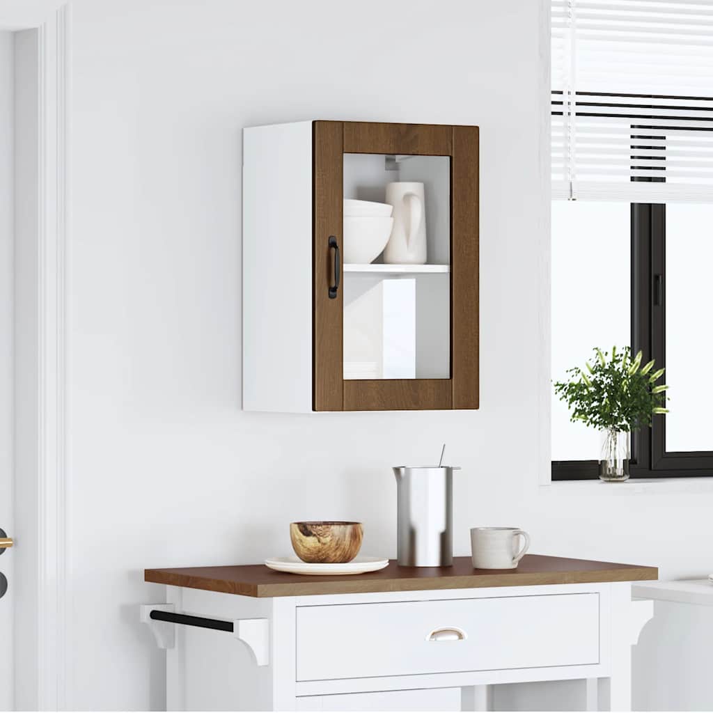 Kitchen Wall Cabinet with Glass Door Porto Brown Oak