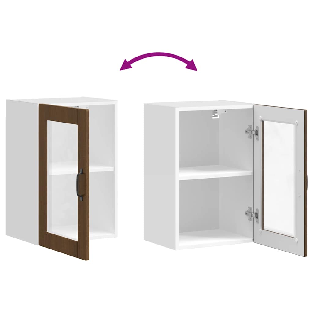 Kitchen Wall Cabinet with Glass Door Porto Brown Oak