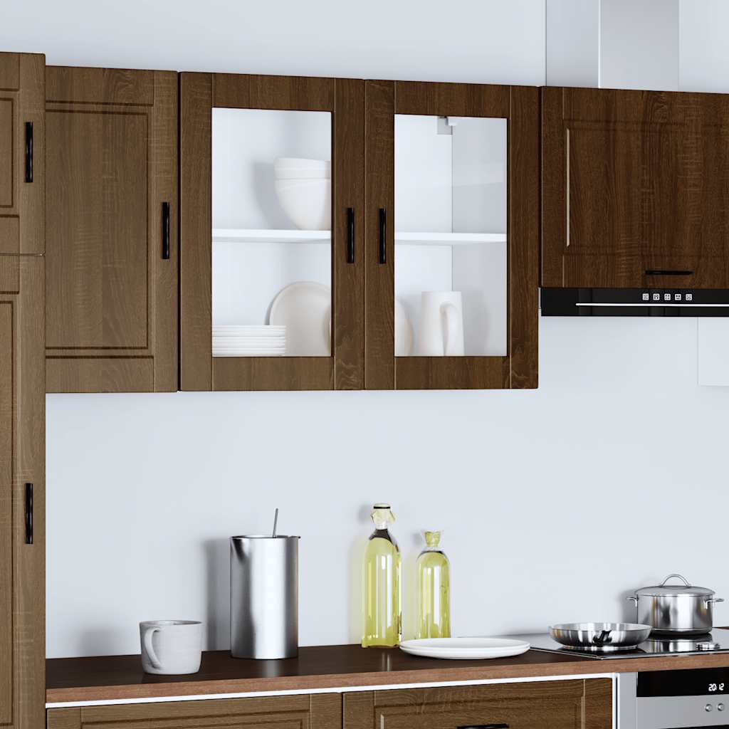 Kitchen Wall Cabinet with Glass Door Porto Brown Oak