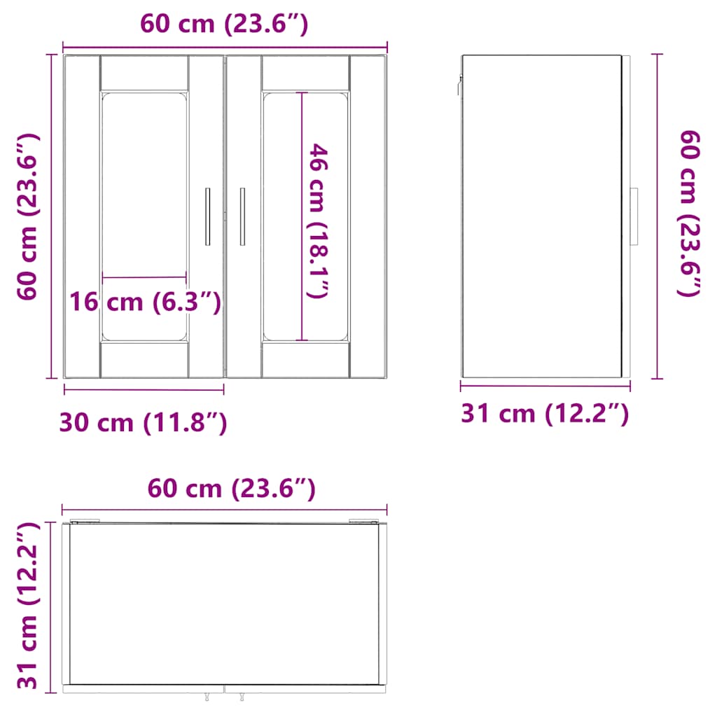 Kitchen Wall Cabinet with Glass Door Porto Black