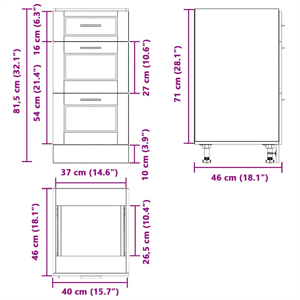 Kitchen Base Cabinet "Porto" High Gloss White Engineered Wood