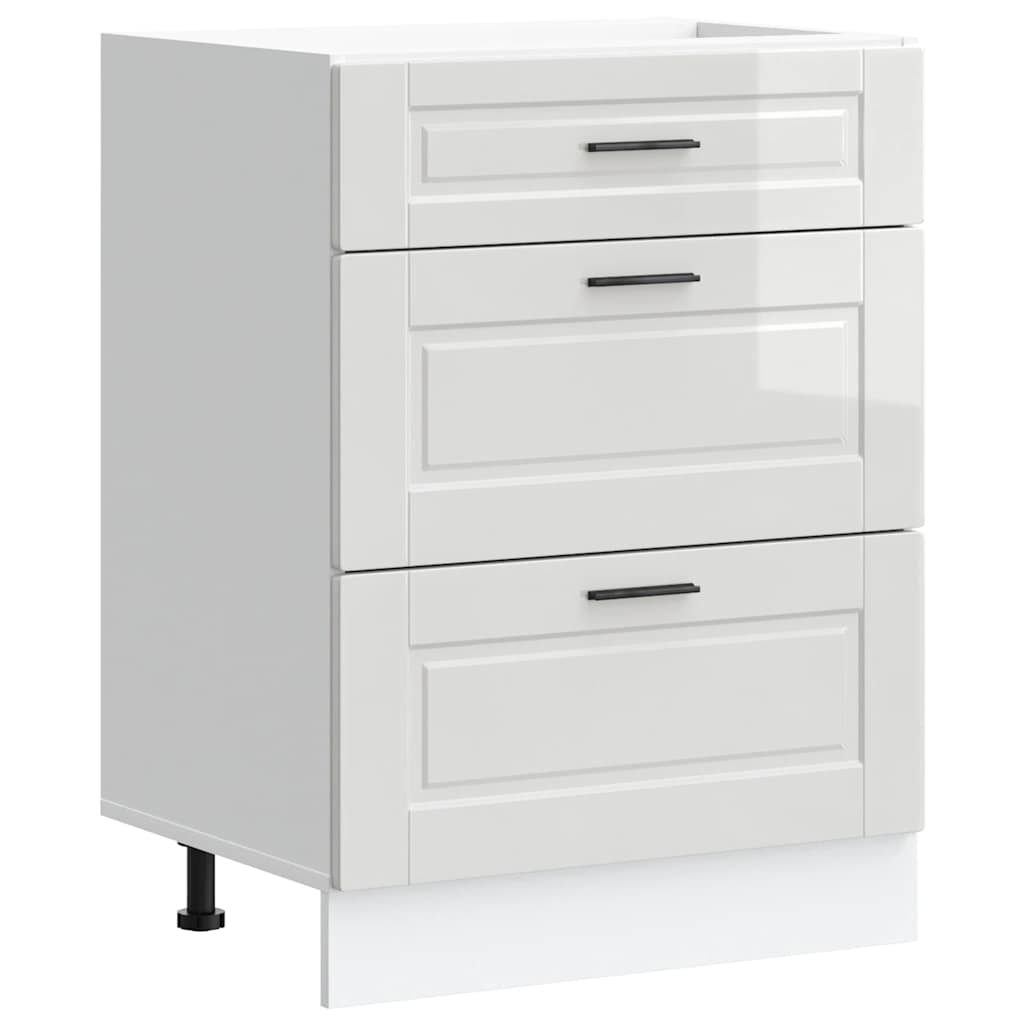 Kitchen Base Cabinet "Porto" High Gloss White Engineered Wood