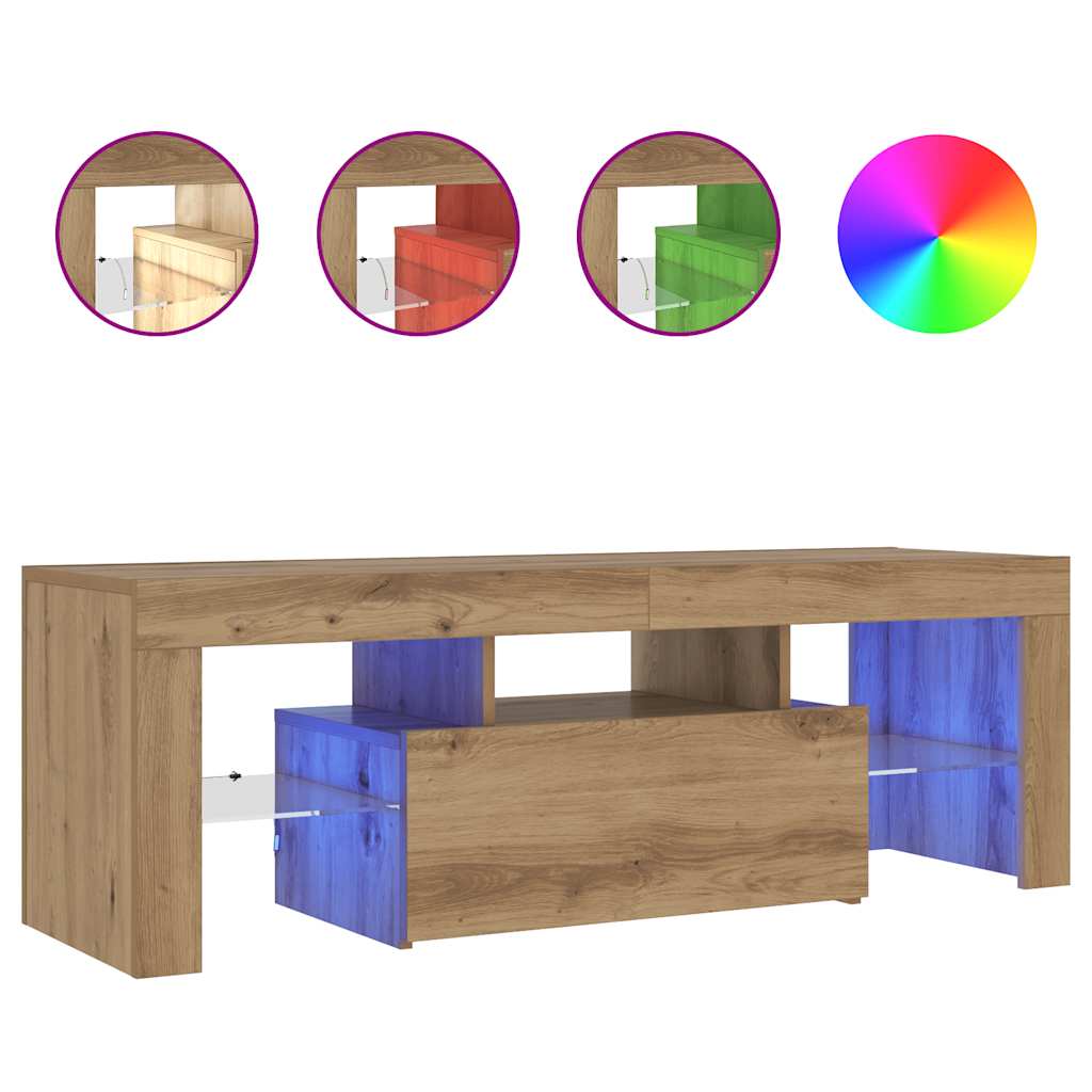 TV Cabinet with LED Lights Artisan Oak 120x36.5x40 cm Engineered Wood