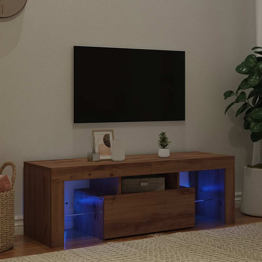 TV Cabinet with LED Lights Artisan Oak 120x36.5x40 cm Engineered Wood