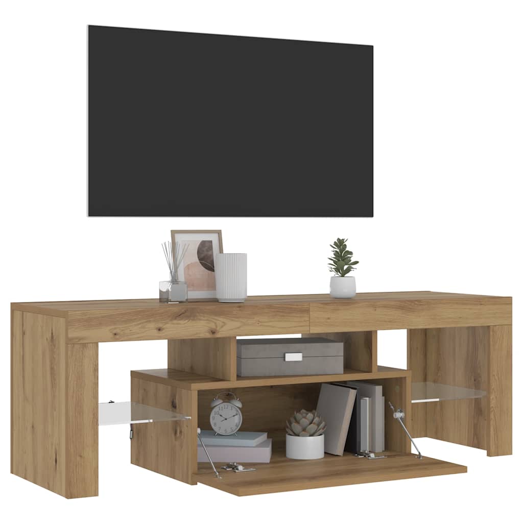TV Cabinet with LED Lights Artisan Oak 120x36.5x40 cm Engineered Wood