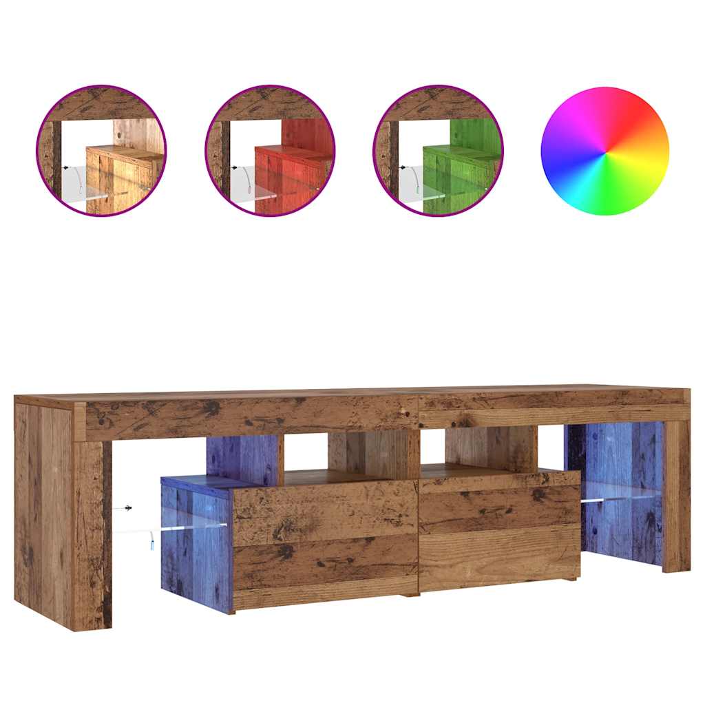 TV Cabinet with LED Lights Old Wood 140x36.5x40 cm Engineered Wood