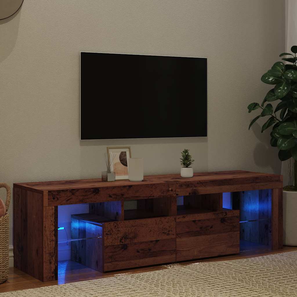 TV Cabinet with LED Lights Old Wood 140x36.5x40 cm Engineered Wood