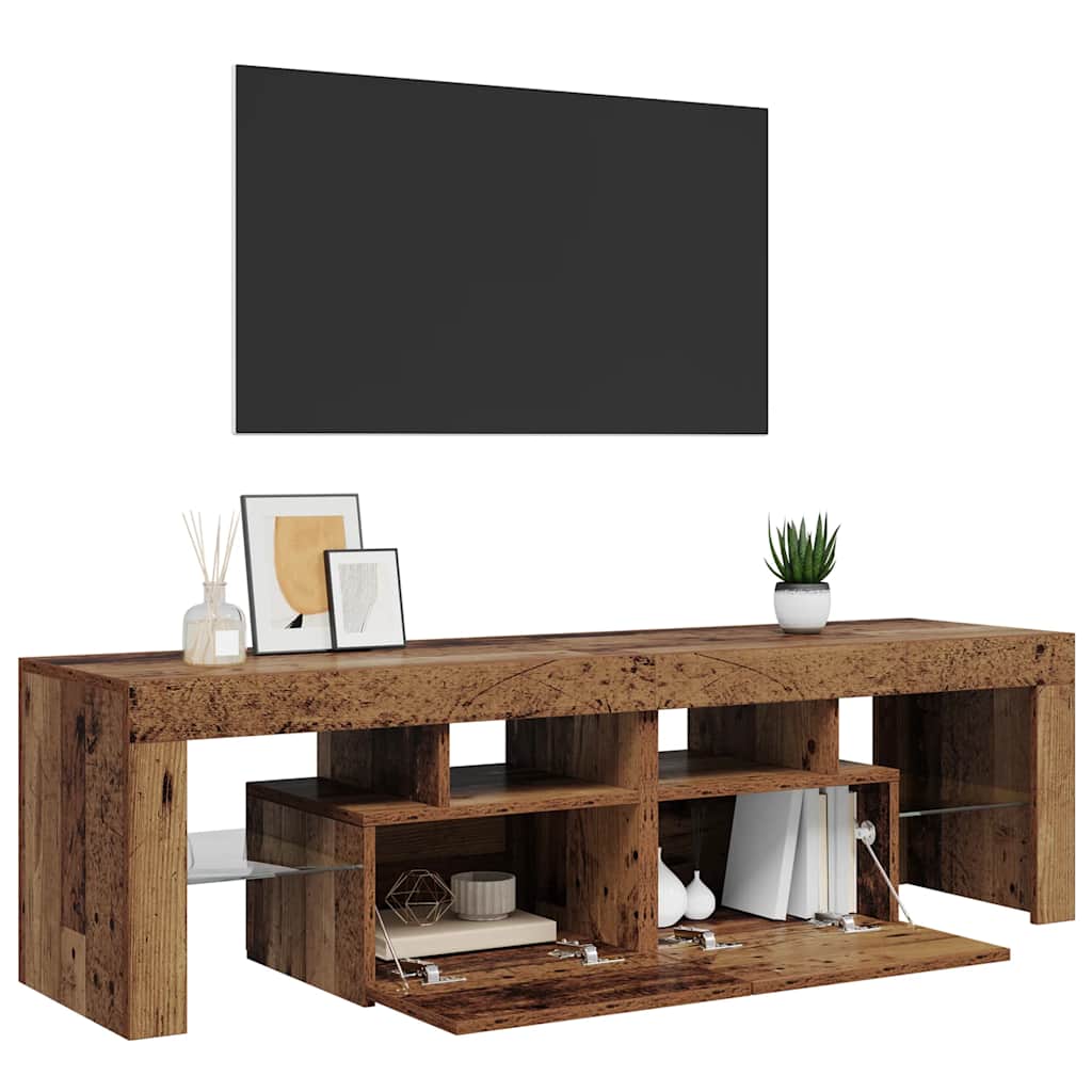 TV Cabinet with LED Lights Old Wood 140x36.5x40 cm Engineered Wood