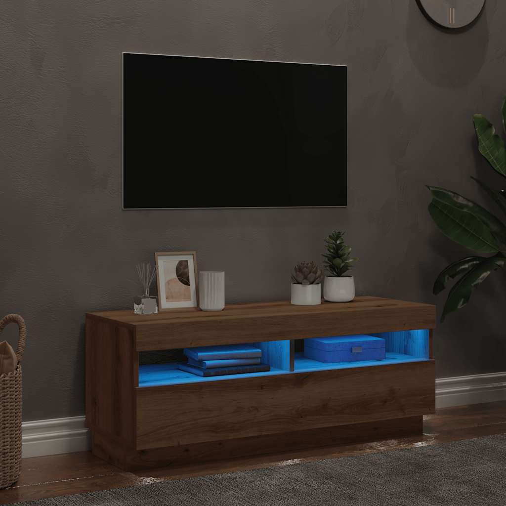TV Cabinet with LED Lights Artisian Oak 100x35x40 cm Engineered Wood