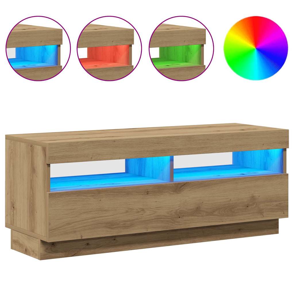 TV Cabinet with LED Lights Artisian Oak 100x35x40 cm Engineered Wood