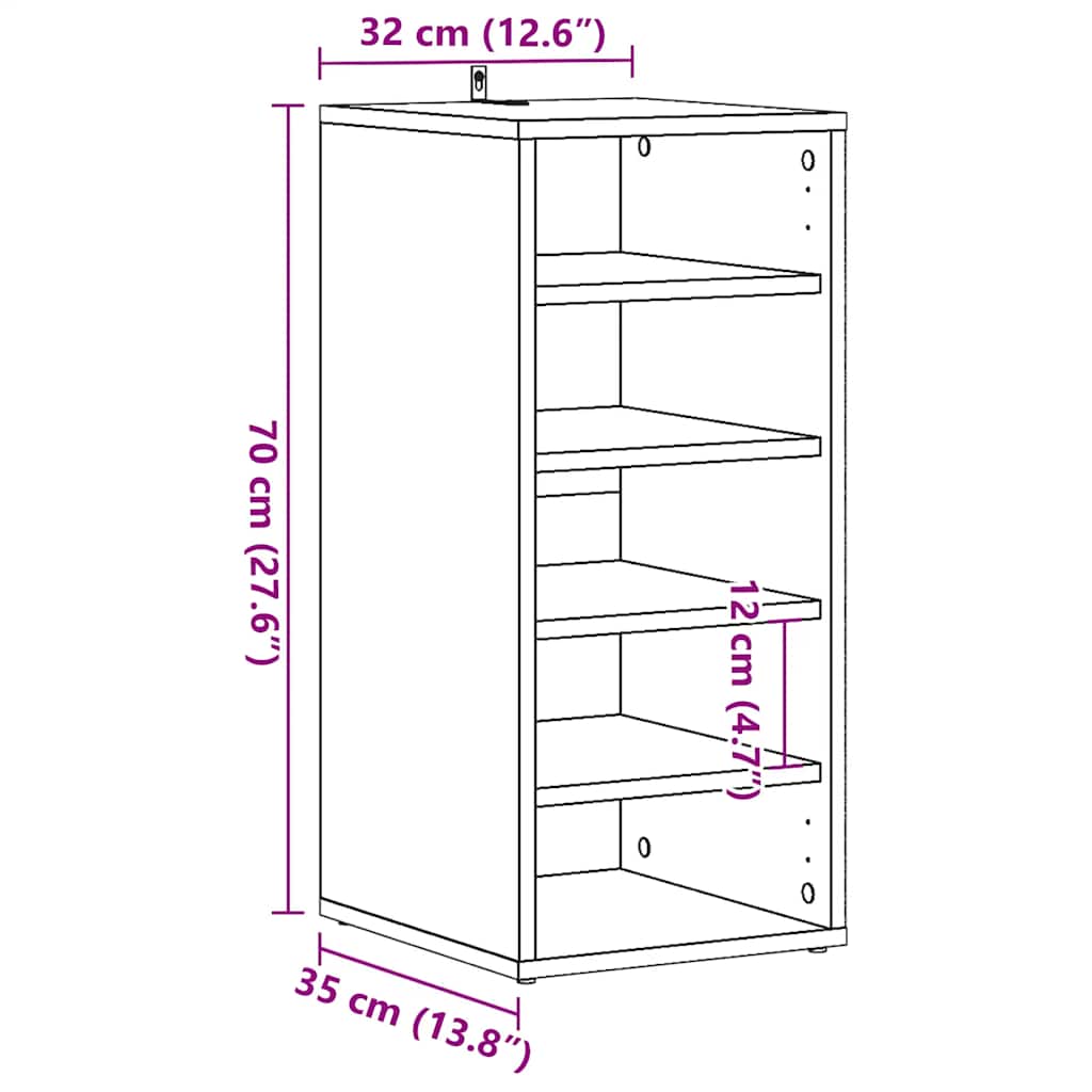 Shoe Cabinet Artisan Oak 32x35x70 cm Engineered Wood