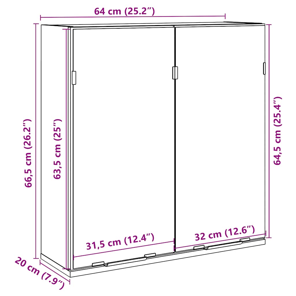 Bathroom Mirror Cabinet Artisan Oak 64x20x66.5 cm Engineered Wood