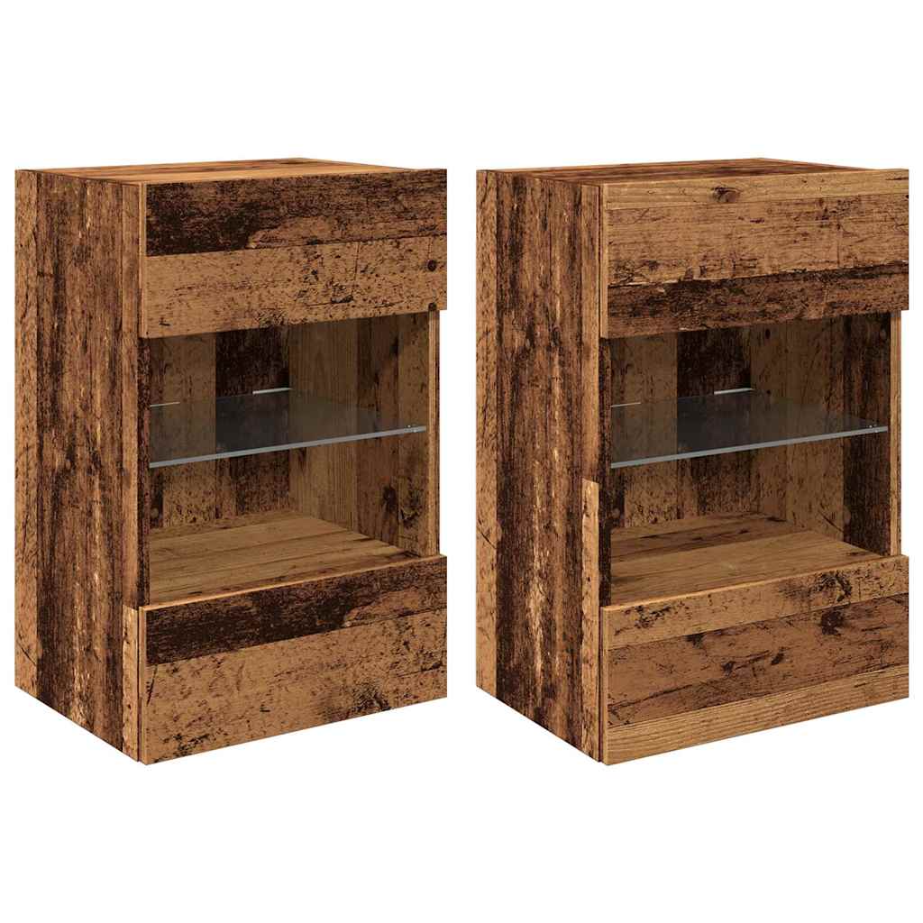 Wall Cabinets with LED Lights for TV 2 pcs Old Wood 40x30x60,5 cm