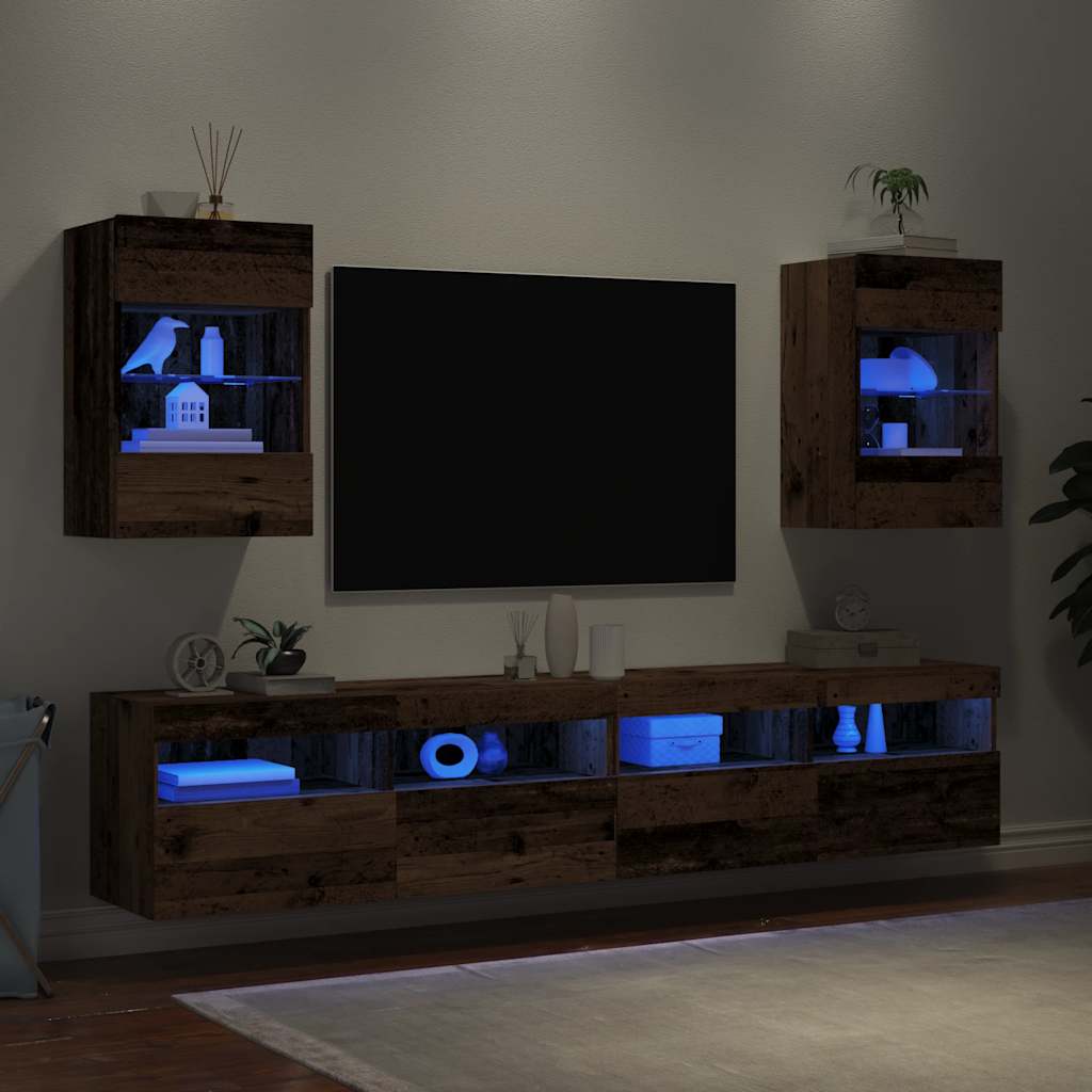 Wall Cabinets with LED Lights for TV 2 pcs Old Wood 40x30x60,5 cm