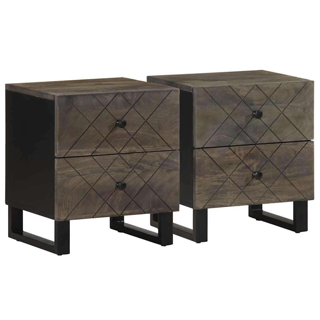 Bedside Cabinets 2 pcs Black 40x33x46 cm Solid Wood Mango