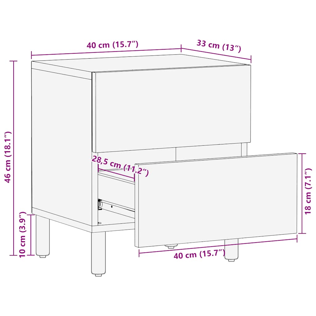 Bedside Cabinet 40x33x46 cm Solid Wood Acacia