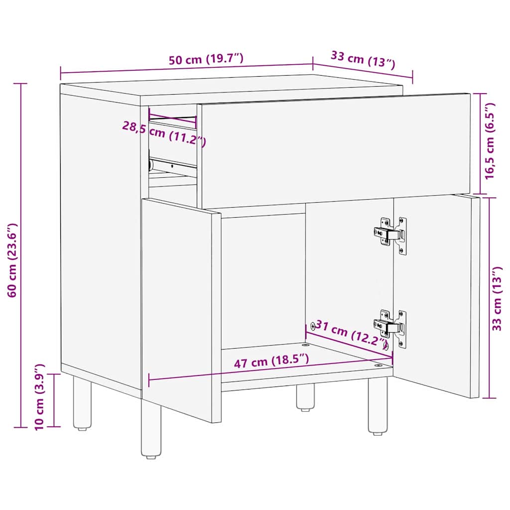 Bedside Cabinet Brown 50 x 33 x 60 cm Solid acacia wood