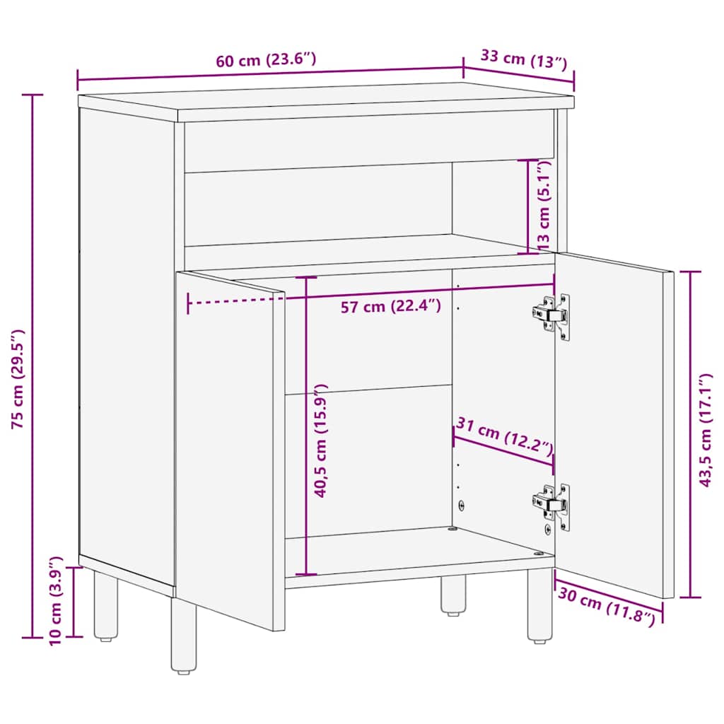 Sideboard with Shelf Brown 60 x 33 x 75 cm Solid Acacia wood
