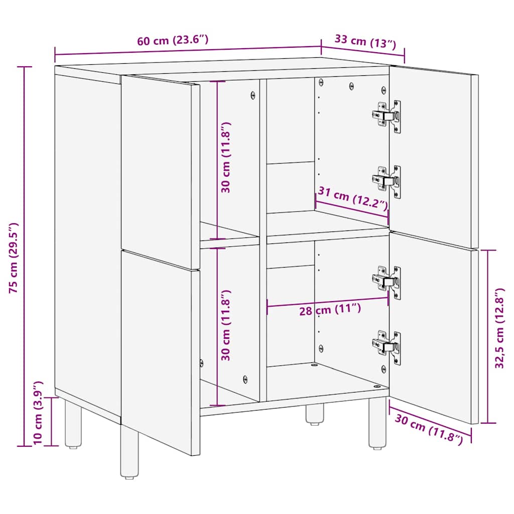 Sideboard with Shelf Brown 60 x 33 x 75 cm Solid Acacia wood
