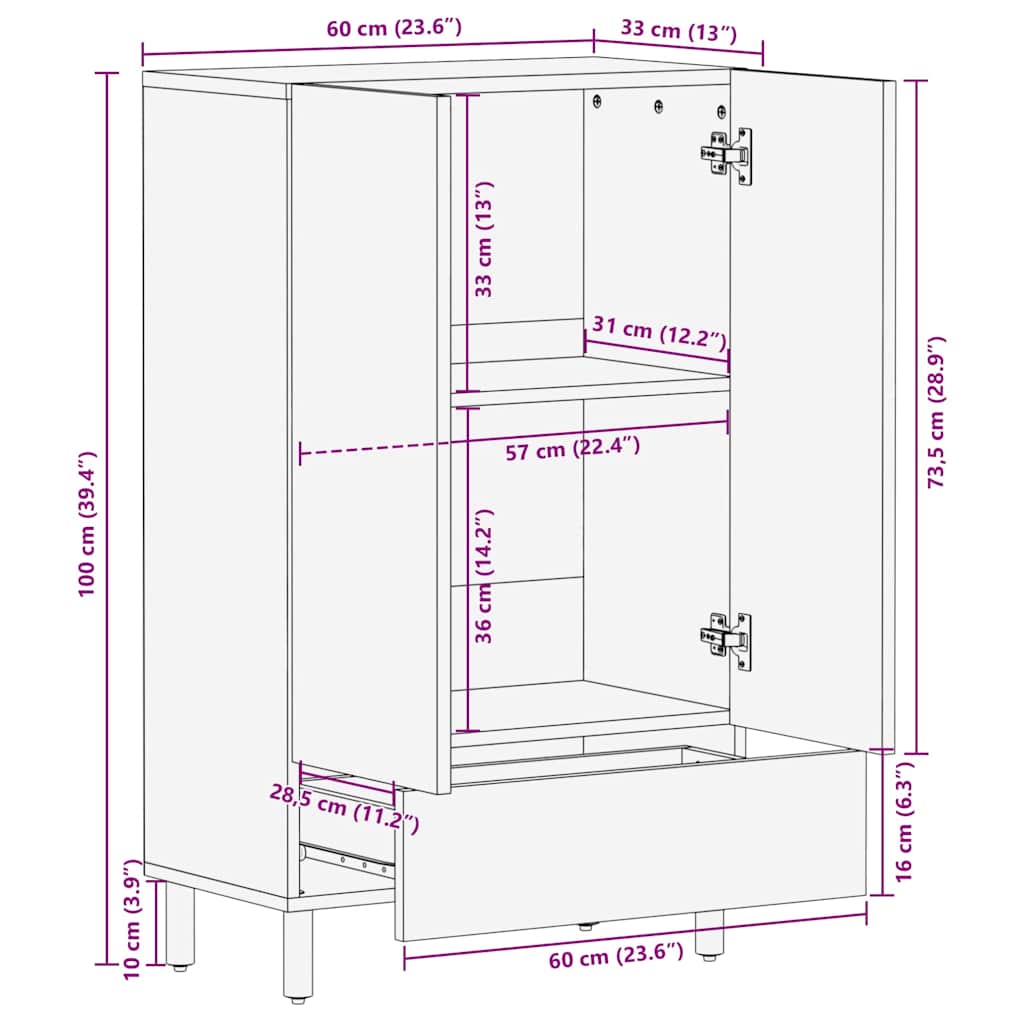Highboard with Shelf Brown 60 x 33 x 100 cm Solid Acacia wood