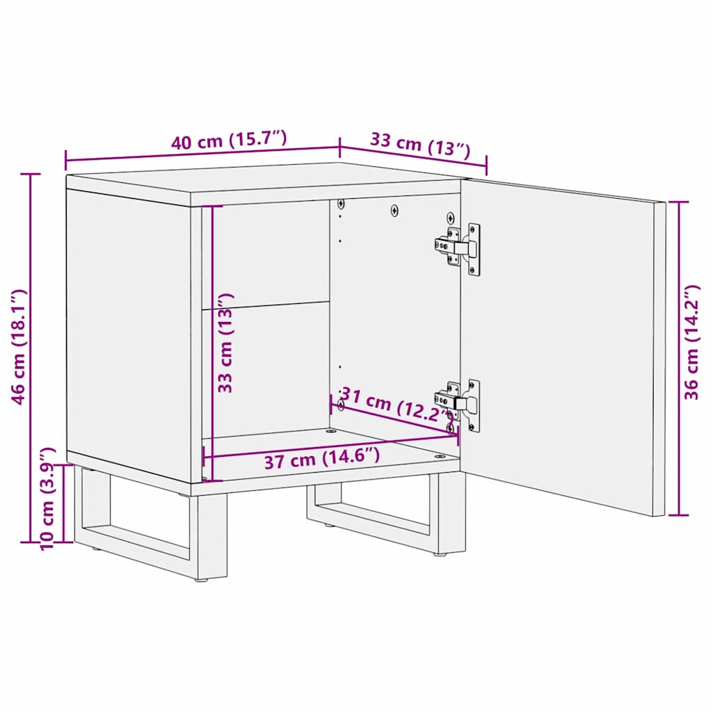 Bedside Tables Natural 40 x 33 x 46 cm Solid mango wood