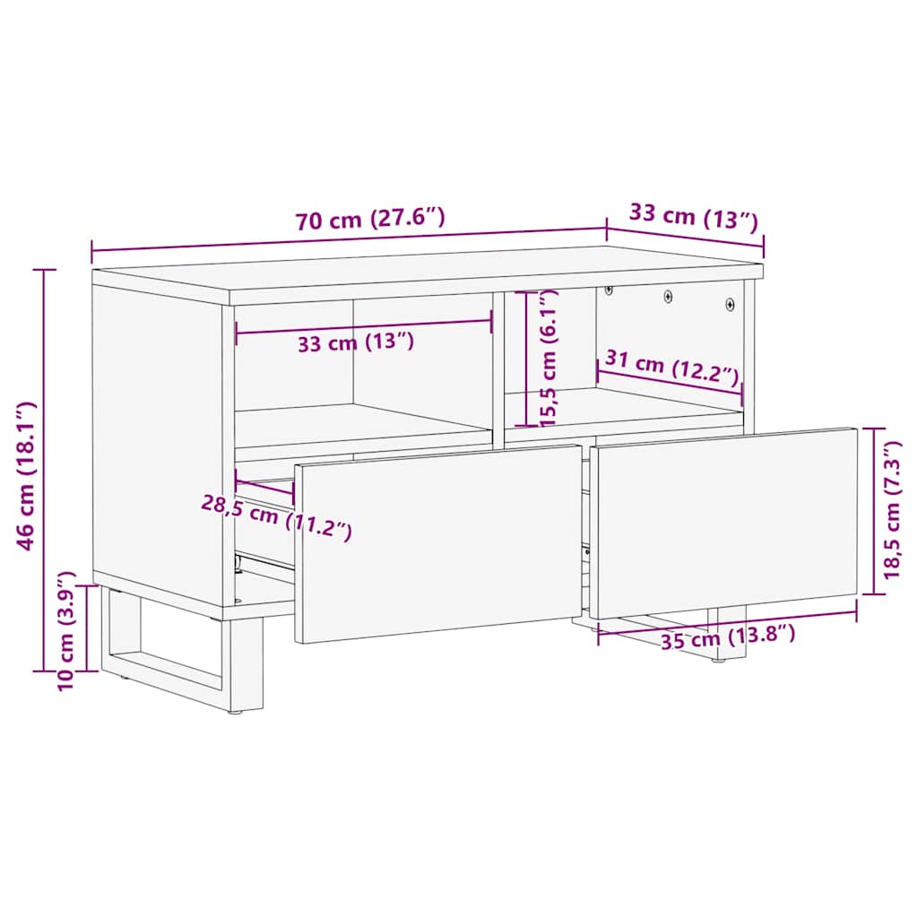 TV Cabinet with Drawer White 70 x 33 x 46 cm Solid mango wood