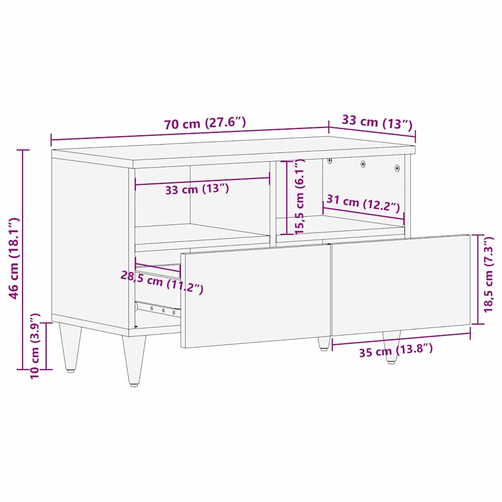 TV Cabinet Light brown 70 x 33 x 46 cm Solid mango wood
