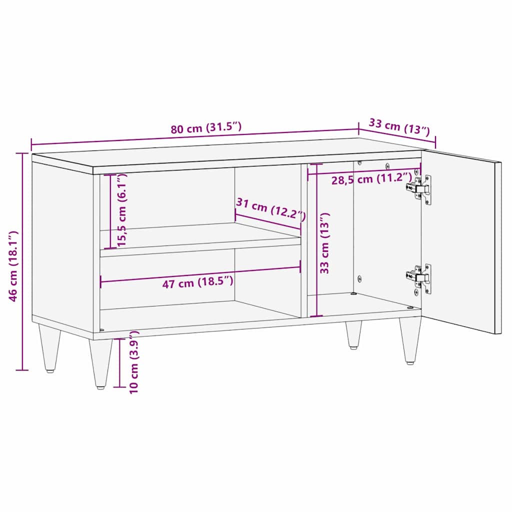 TV Cabinet Light brown 80 x 33 x 46 cm Solid mango wood