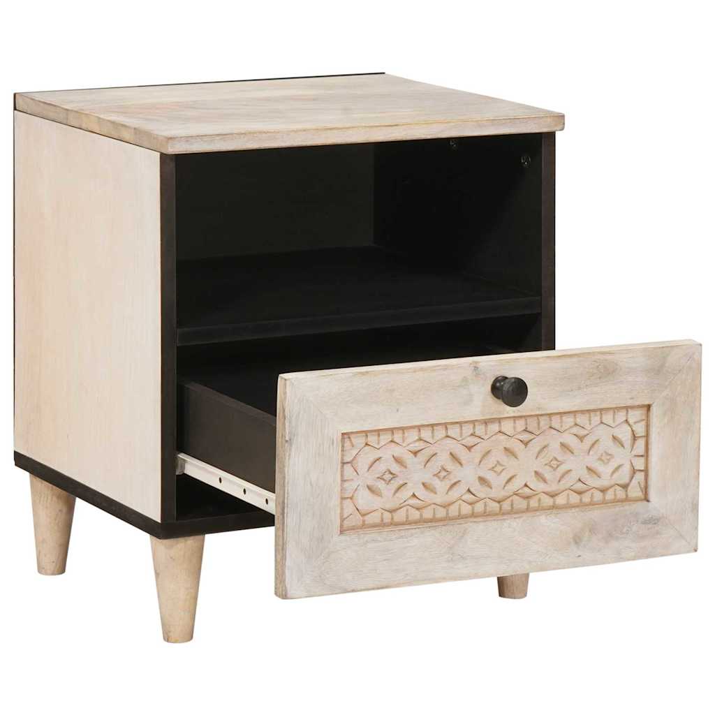 Bedside Table Beige 40 x 33 x 46 cm Solid mango wood