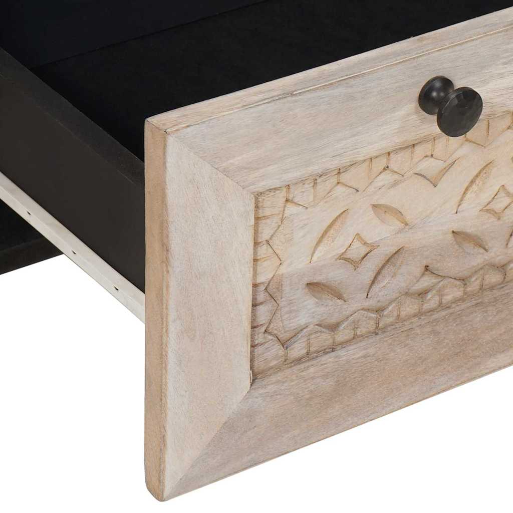 Bedside Table Beige 50 x 33 x 60 cm Solid mango wood