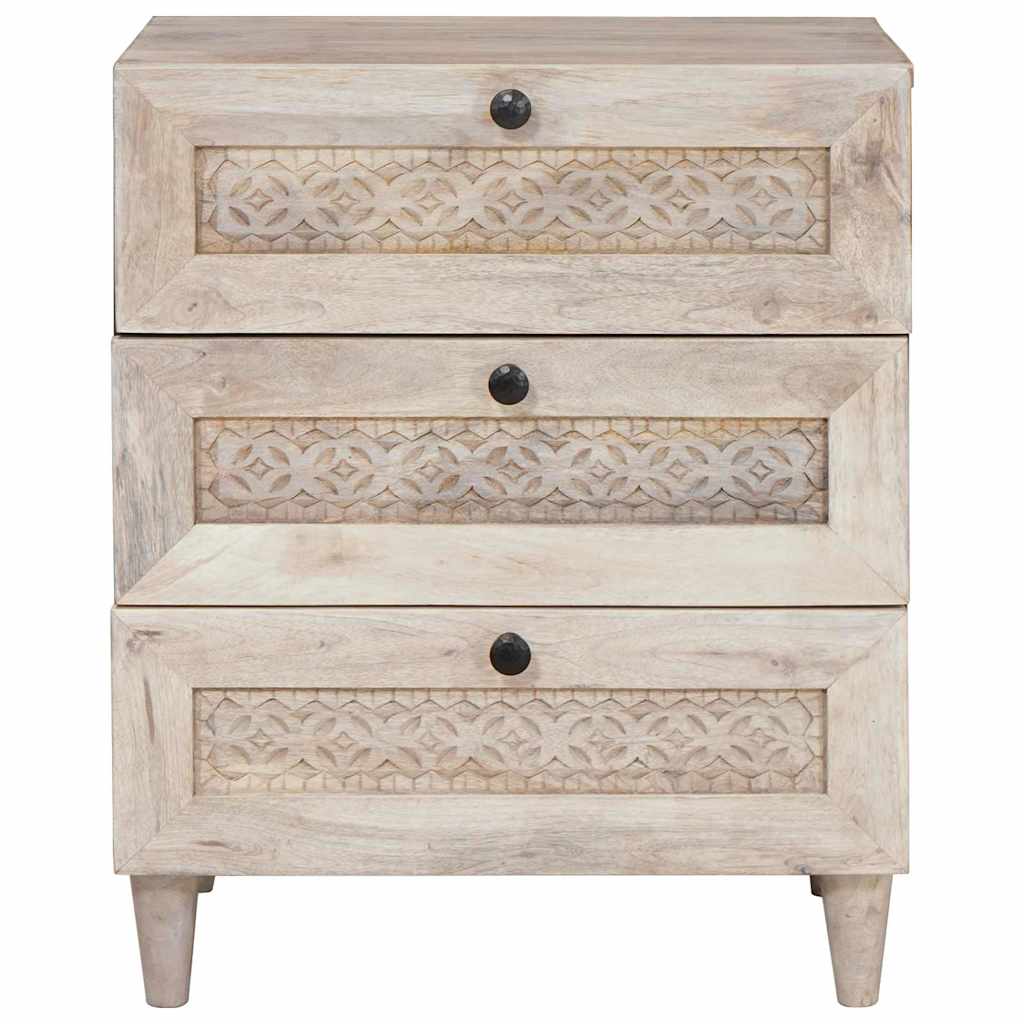 Bedside Table Beige 50 x 33 x 60 cm Solid mango wood