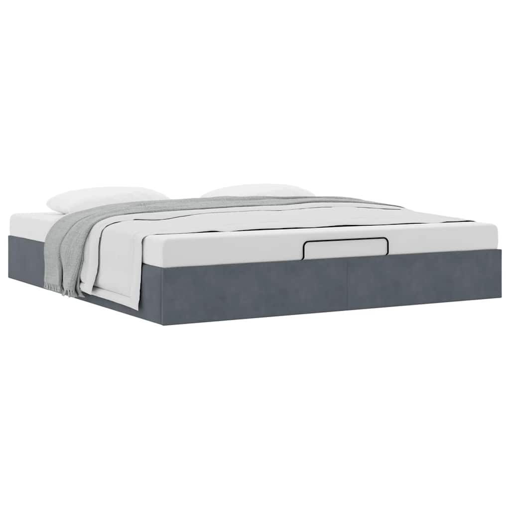 Ottoman Bed Frame No Mattress Dark Grey 200x200 cm Velvet