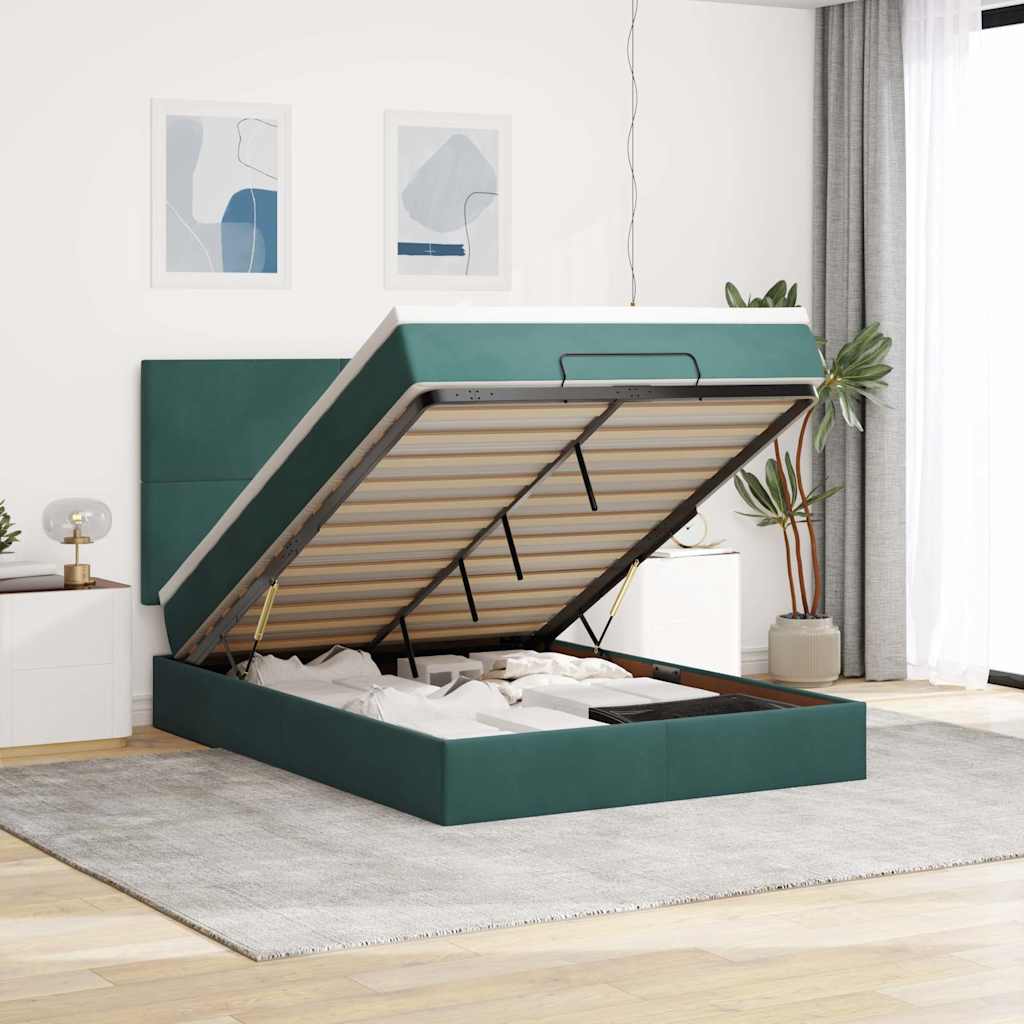 Ottoman Bed with Mattresses Dark Green 140x200cm Velvet