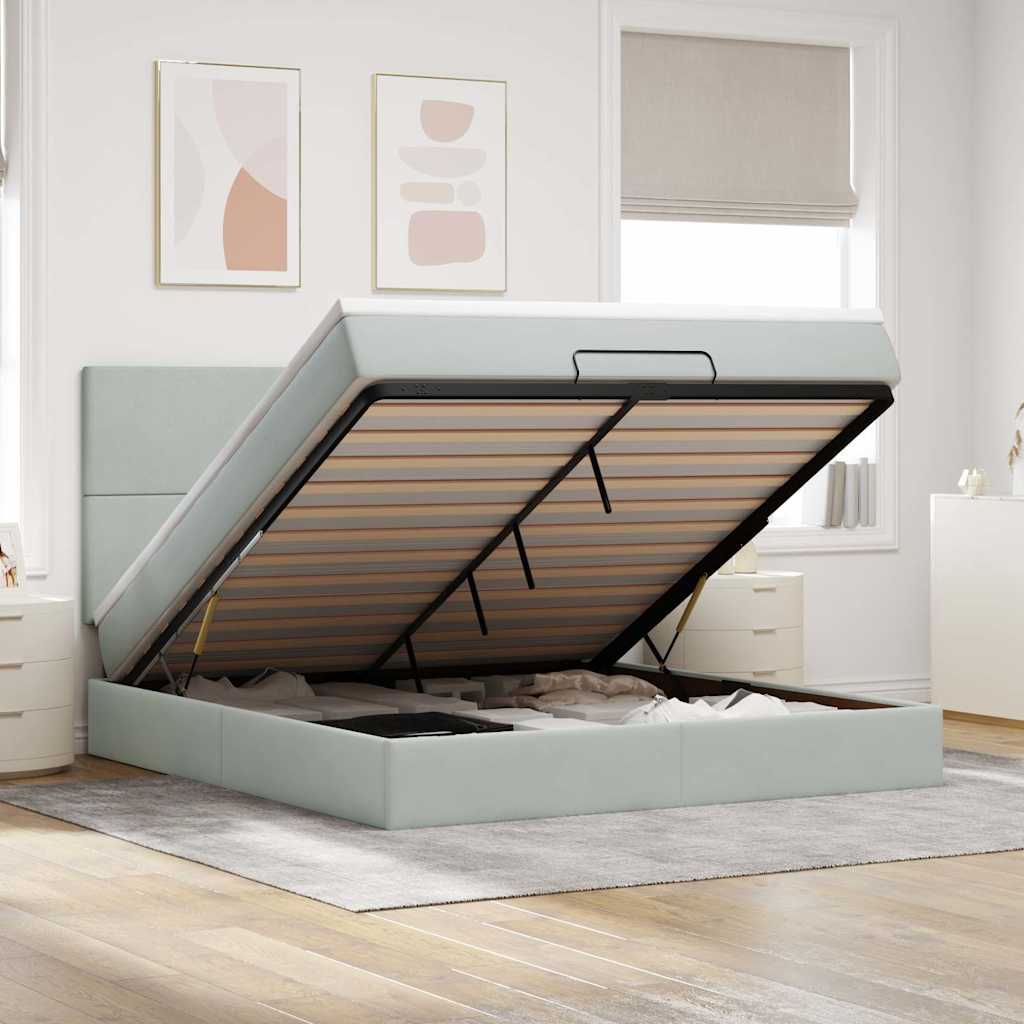 Ottoman Bed with Mattresses Light Grey 160x200cm Velvet