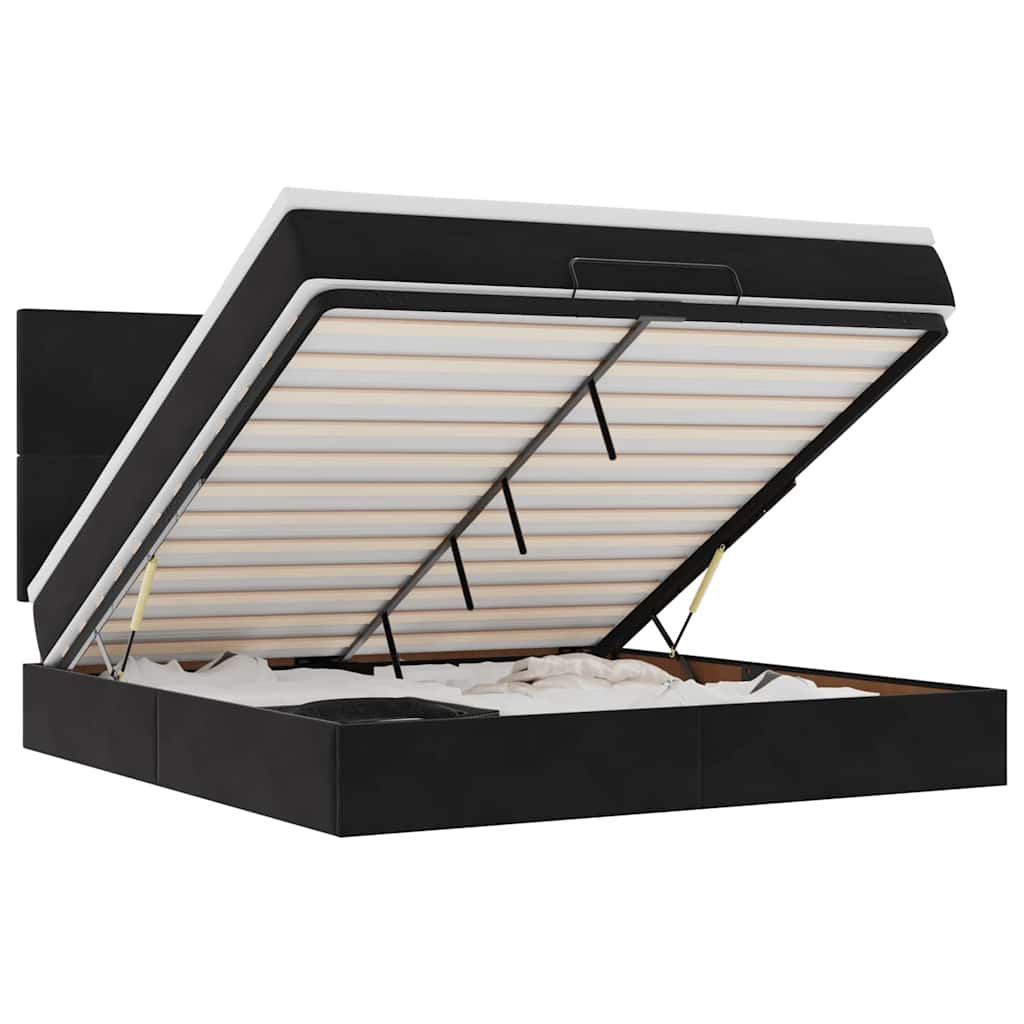 Ottoman Bed with Mattresses Black 160x200cm Velvet