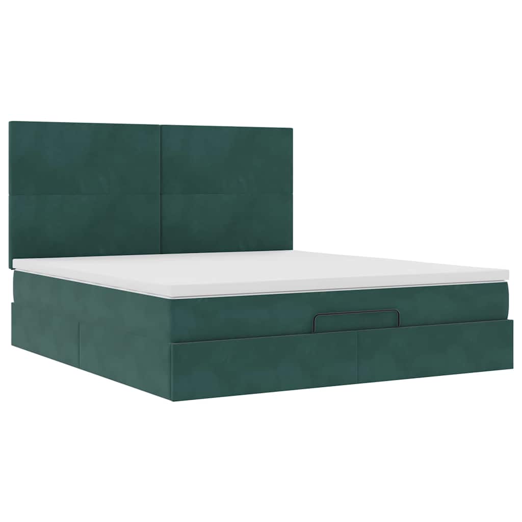Ottoman Bed with Mattresses Dark Green 160x200cm Velvet