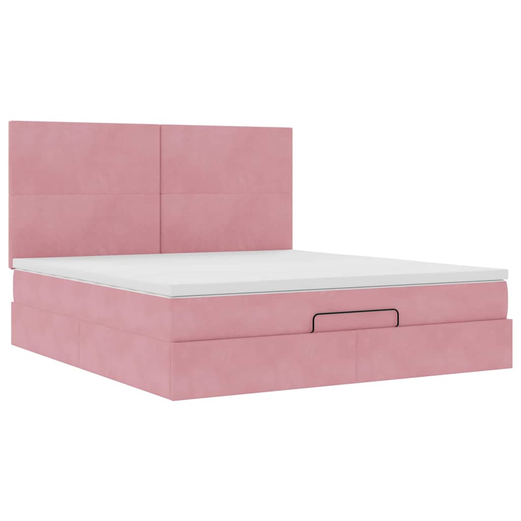 Ottoman Bed with Mattresses Pink 180x200cm Velvet