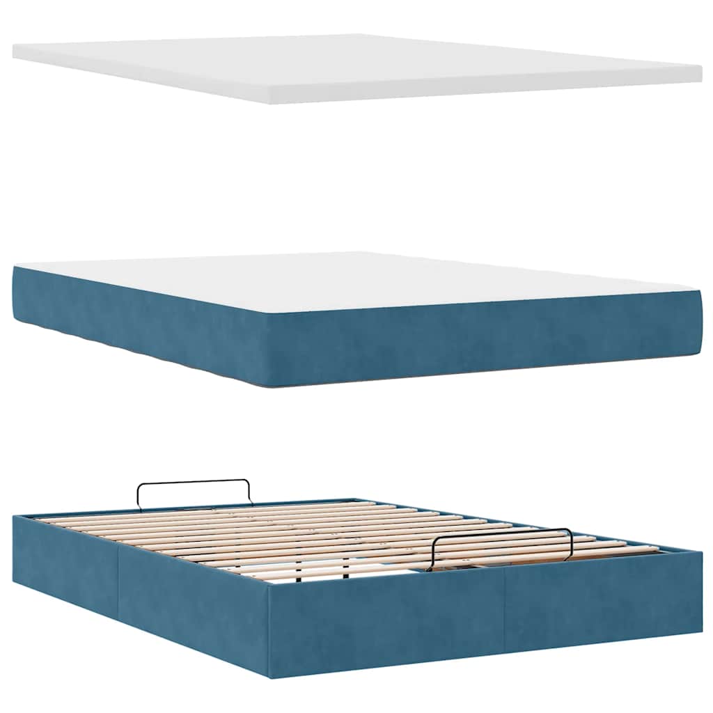 Ottoman Bed with Mattresses Dark Blue 140x200cm Velvet