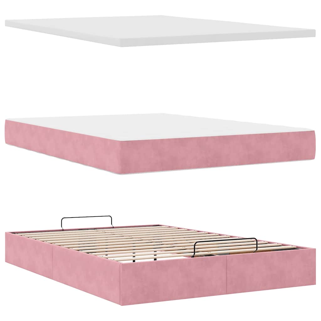 Ottoman Bed with Mattresses Pink 140x200cm Velvet