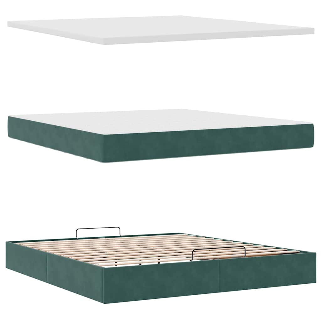 Ottoman Bed with Mattresses Dark Green 160x200cm Velvet